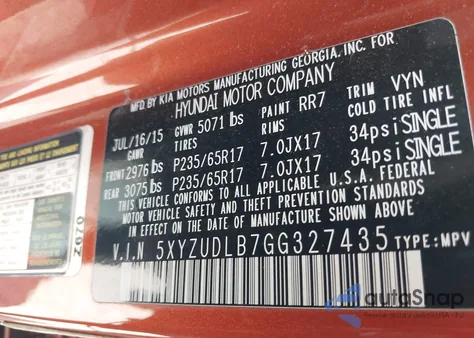 2016 Hyundai Santa Fe Sport 2.4L from USA, damaged, VIN 5XYZUDLB7GG327435